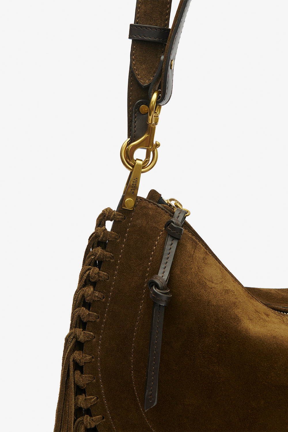 Oskan hobo zip fringed suede calfskin leather handbag - Bronze - Woman - 4