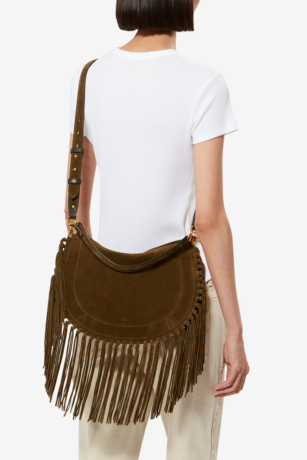 Oskan hobo zip fringed suede calfskin leather handbag - Bronze - Woman - 7