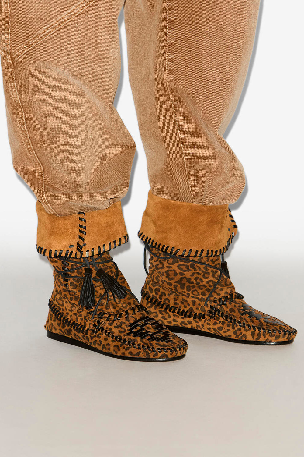 Stiefel winki aus veloursleder und geflochtenem leder - Leopard - Woman - 5