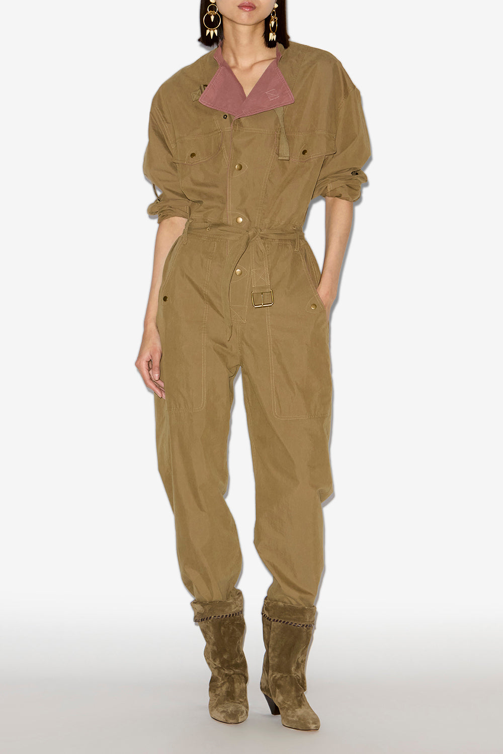 Dahona two-toned crisp cotton jumpsuit - Khaki - Woman - 2
