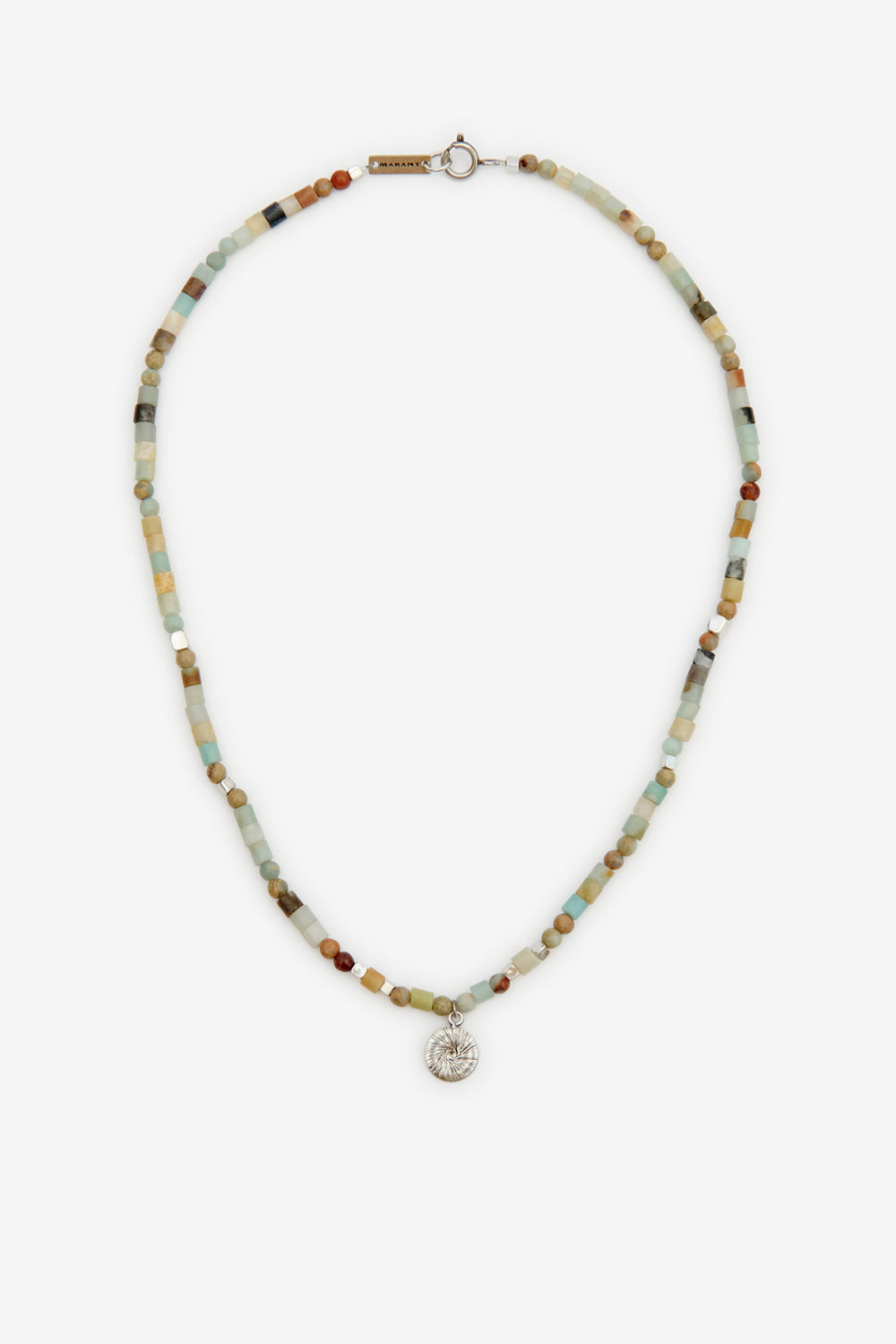 Pierce natural bead necklace - Pastel green-silver - Man - 1