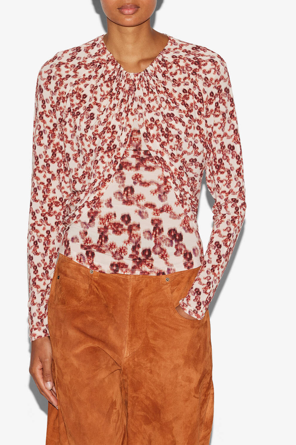 Gaetane draped printed jersey top - Garnet - Woman - 3