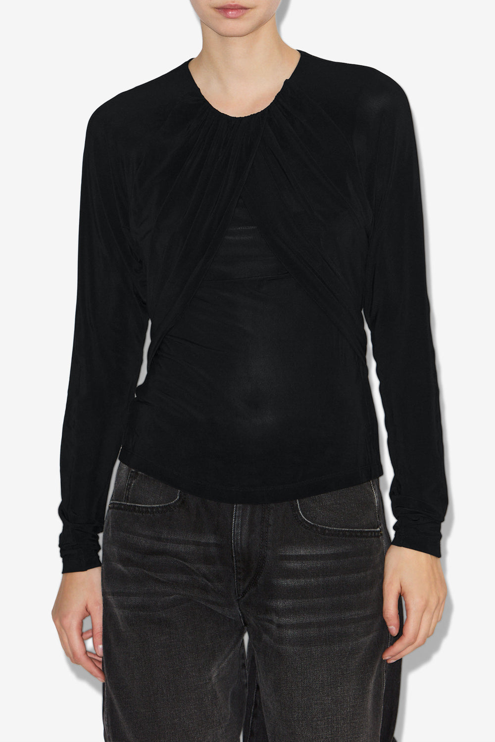 Top gaetane en punto jersey drapeado - Negro - Woman - 4