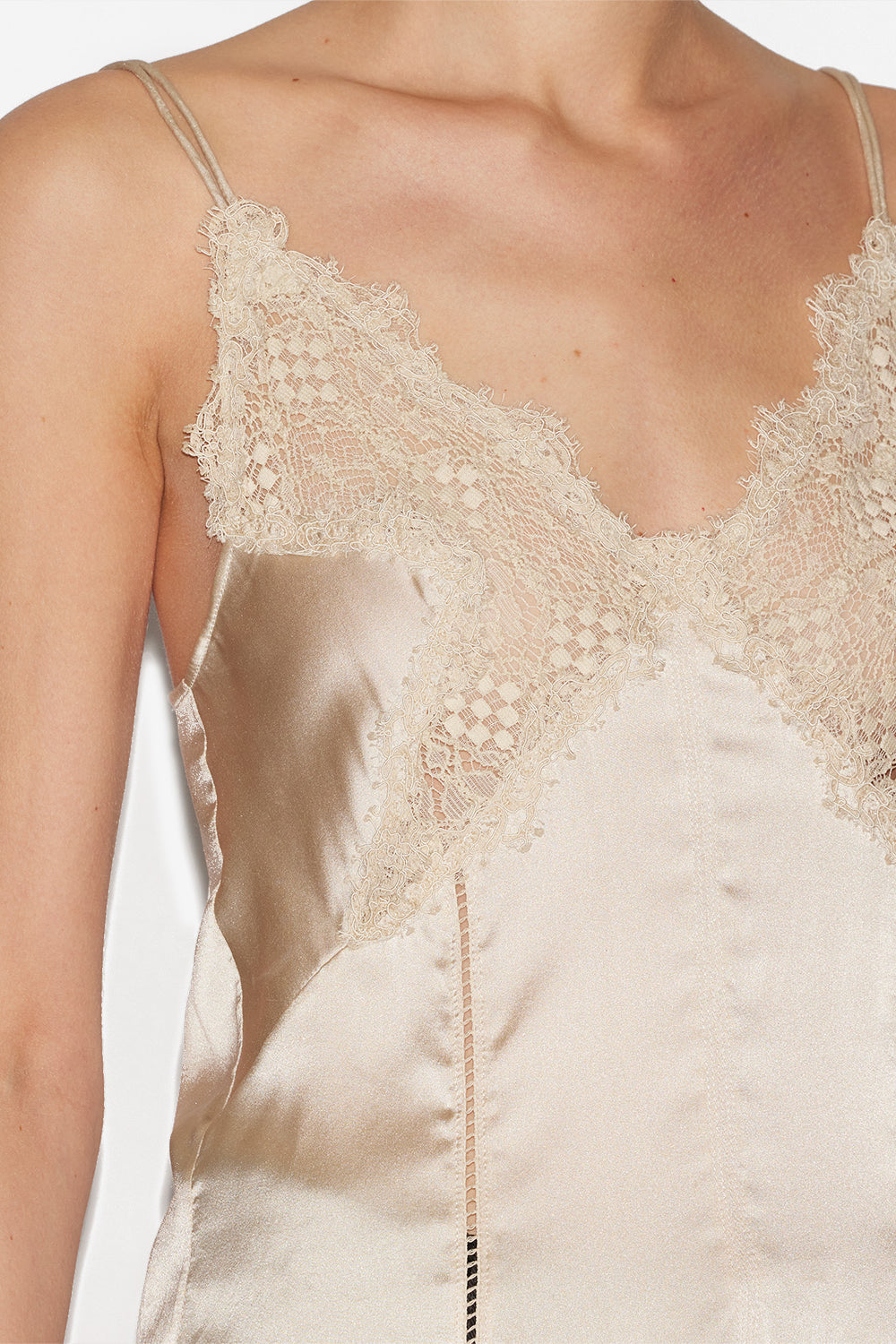 Diandra satin and lace top - Champagne - Woman - 3