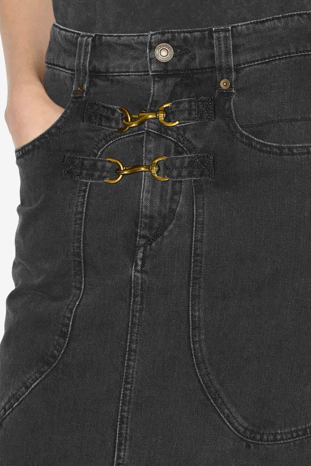 Pavina denim skirt with snap hooks - Black - Woman - 3