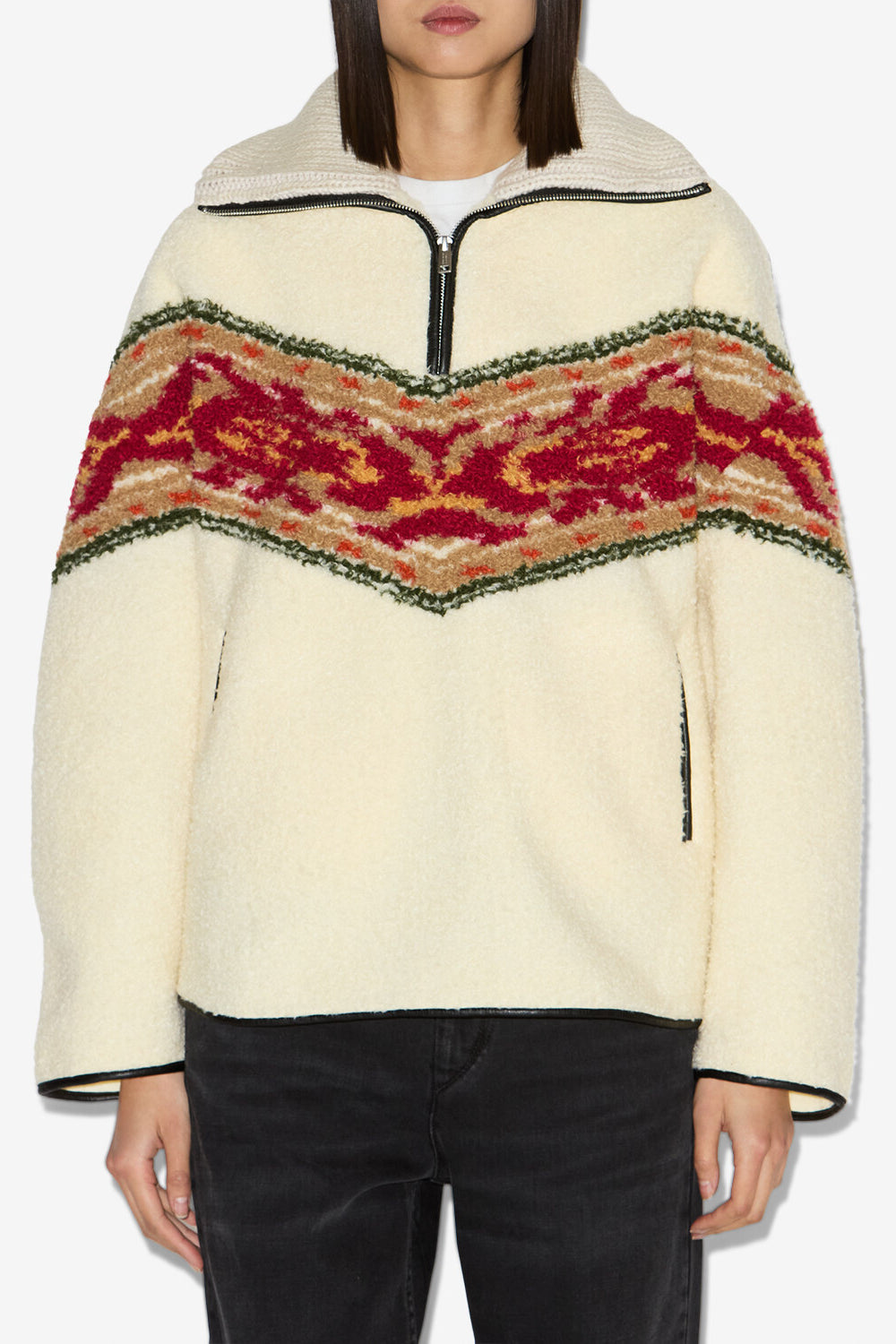 Marner shearling style zip-up collar coat - Ecru - Woman - 4