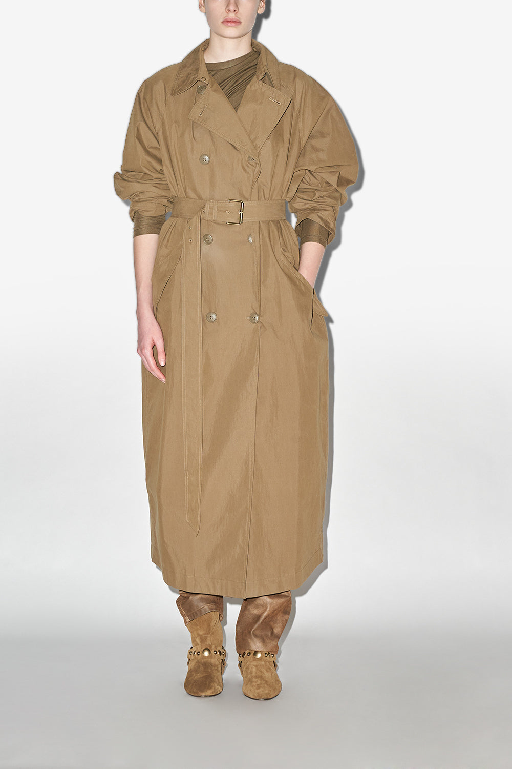 Cacilda long cotton coat - Khaki - Woman - 1