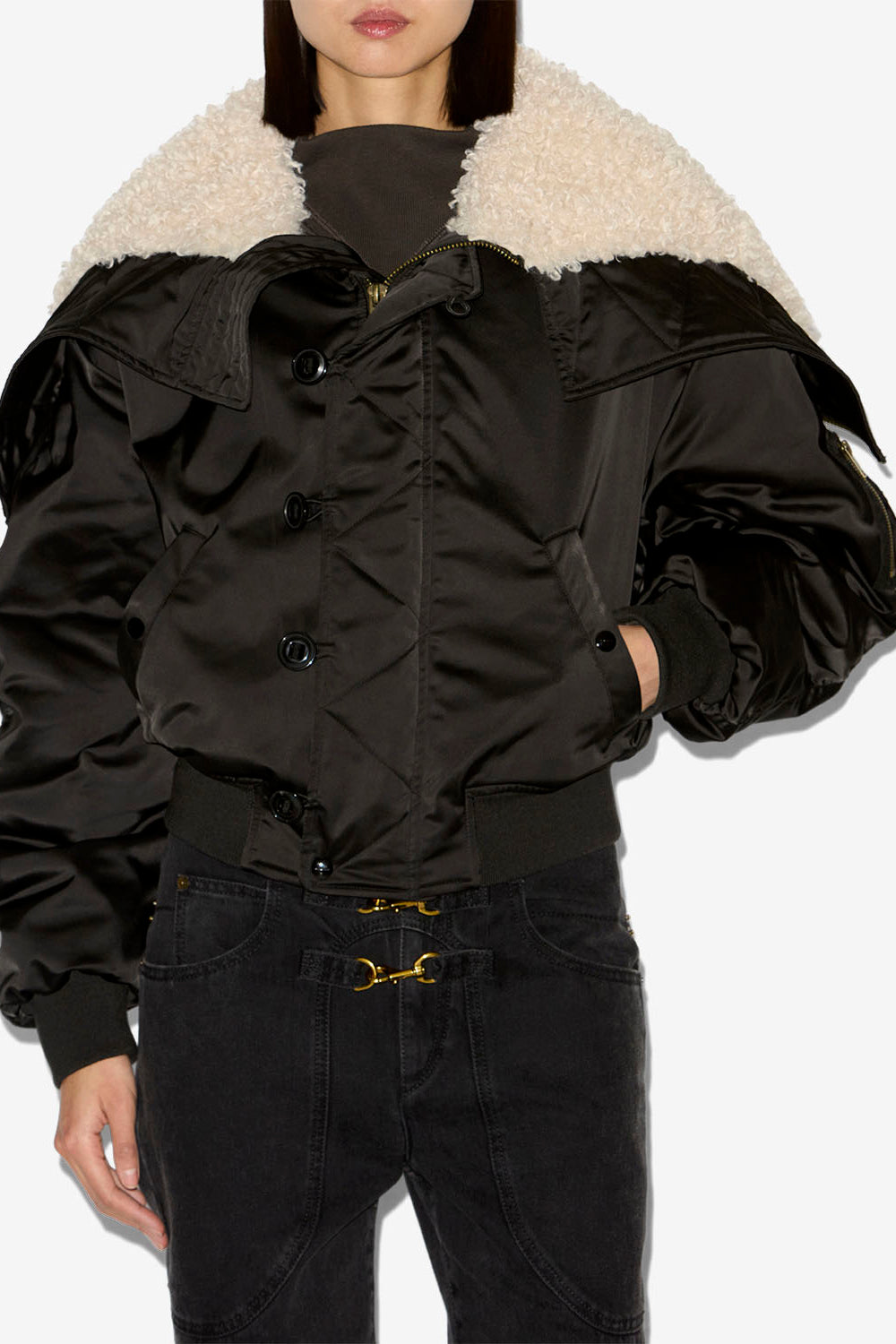 Elisa キルティングサテン製 ショートコート - 黒 - Woman - 4