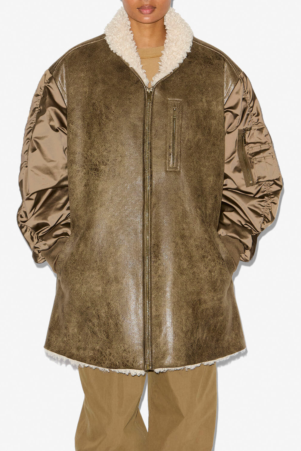 Evina フェイクレザー&サテン製 コート - カーキ - Woman - 3