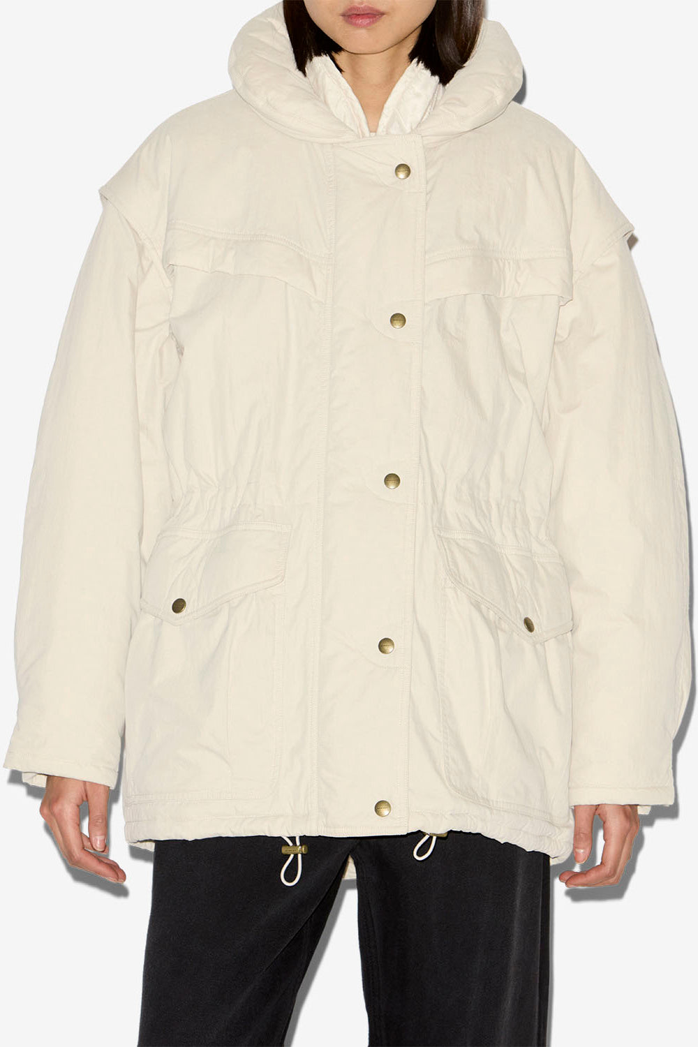 Damone plain-colored cotton coat - Ecru - Woman - 4