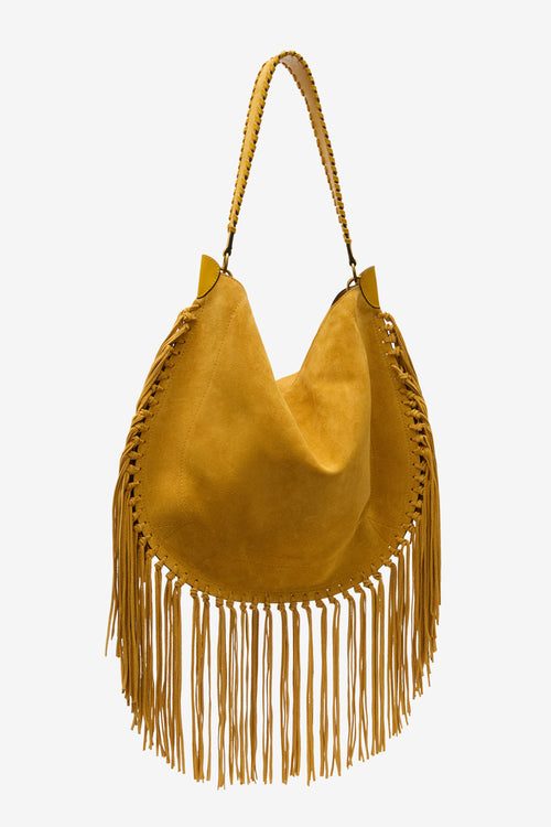 Sac porté épaule en cuir de veau velours à franges oskan hobo soft - Saffron - Woman
