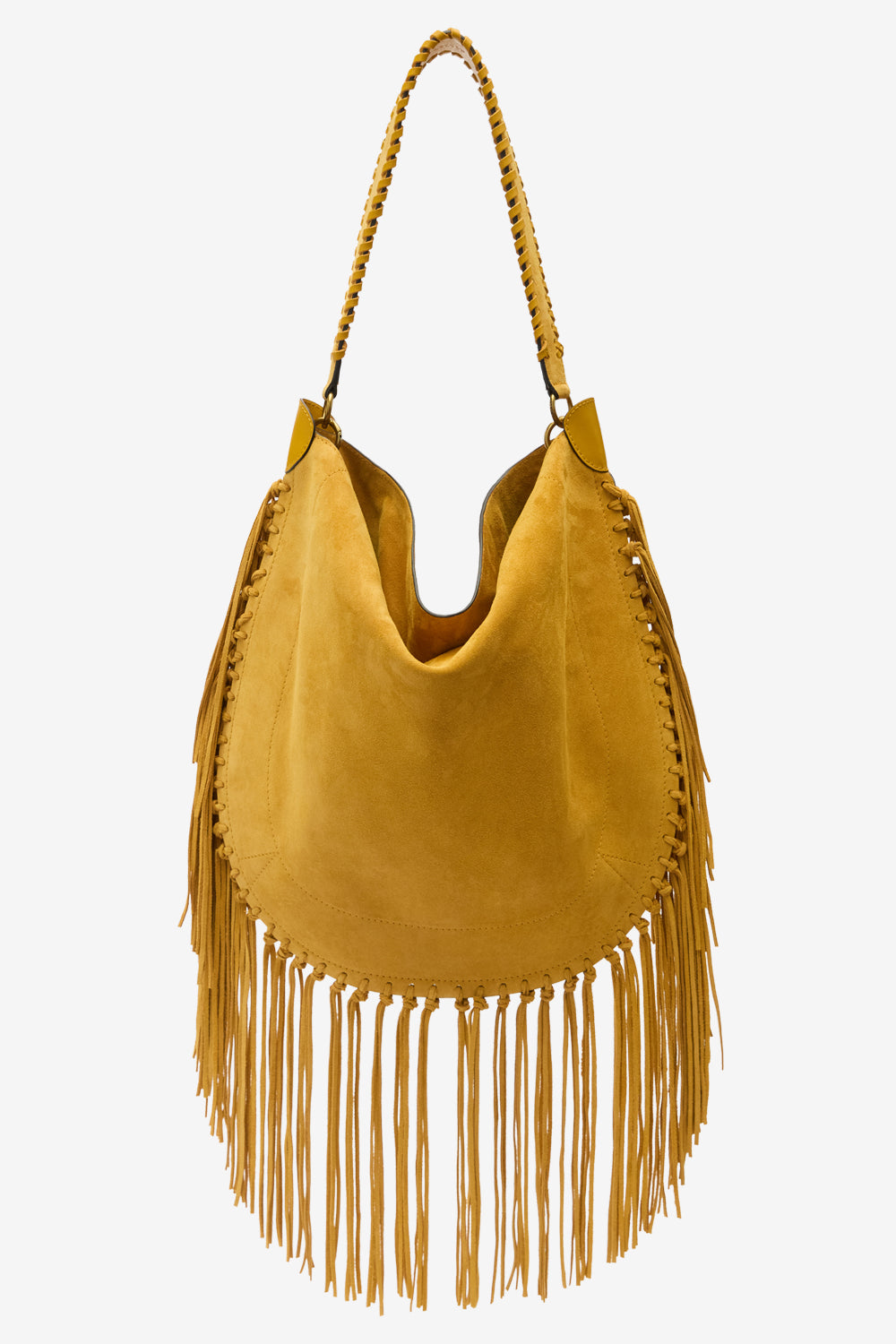 Oskan hobo soft fringed suede calfskin leather handbag - Saffron - Woman - 4