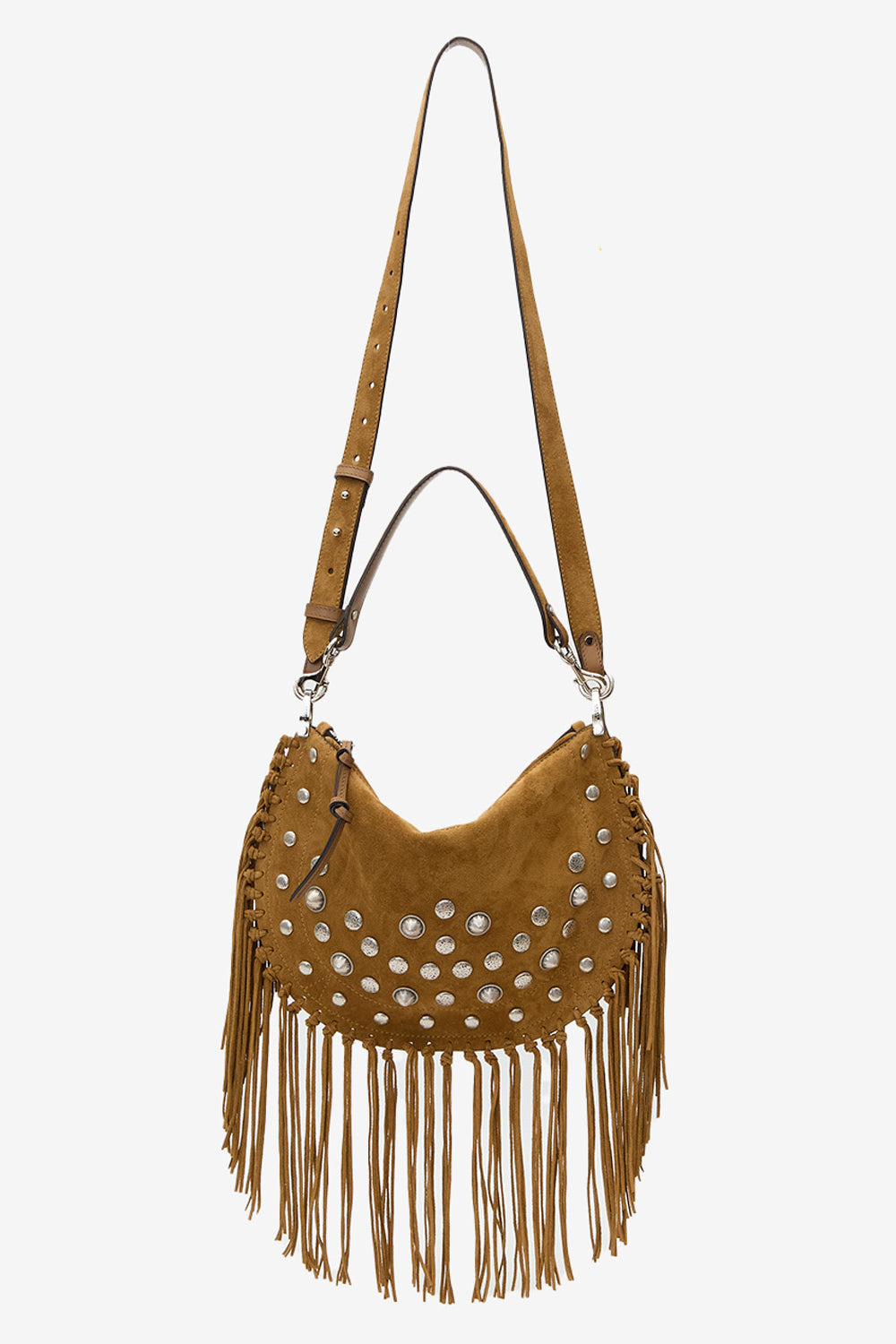 Oskan soft zip studded and fringed leather bag - Taupe - Woman - 6