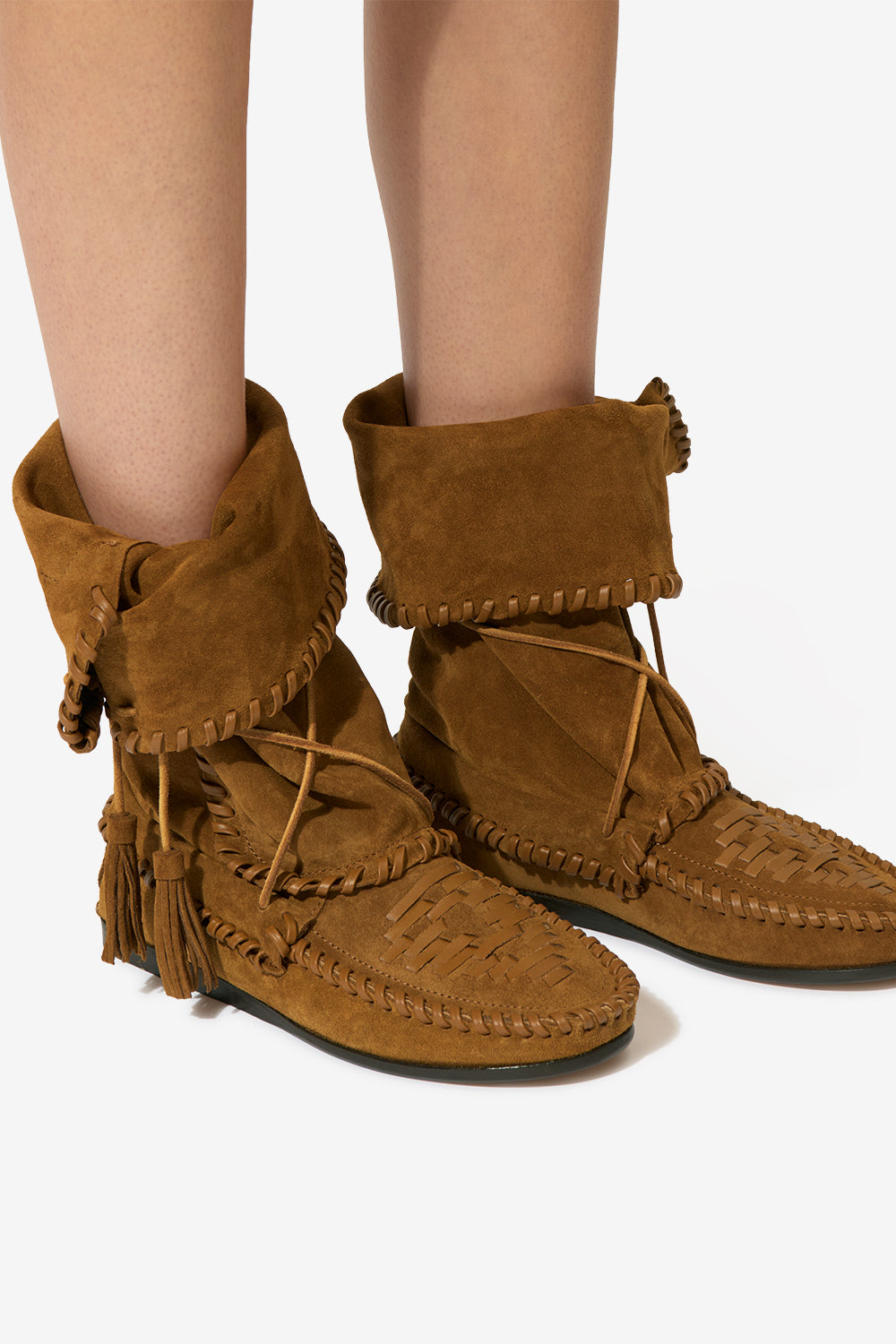 Winki boots in braided and suede leather - Light bronze - Woman - 5