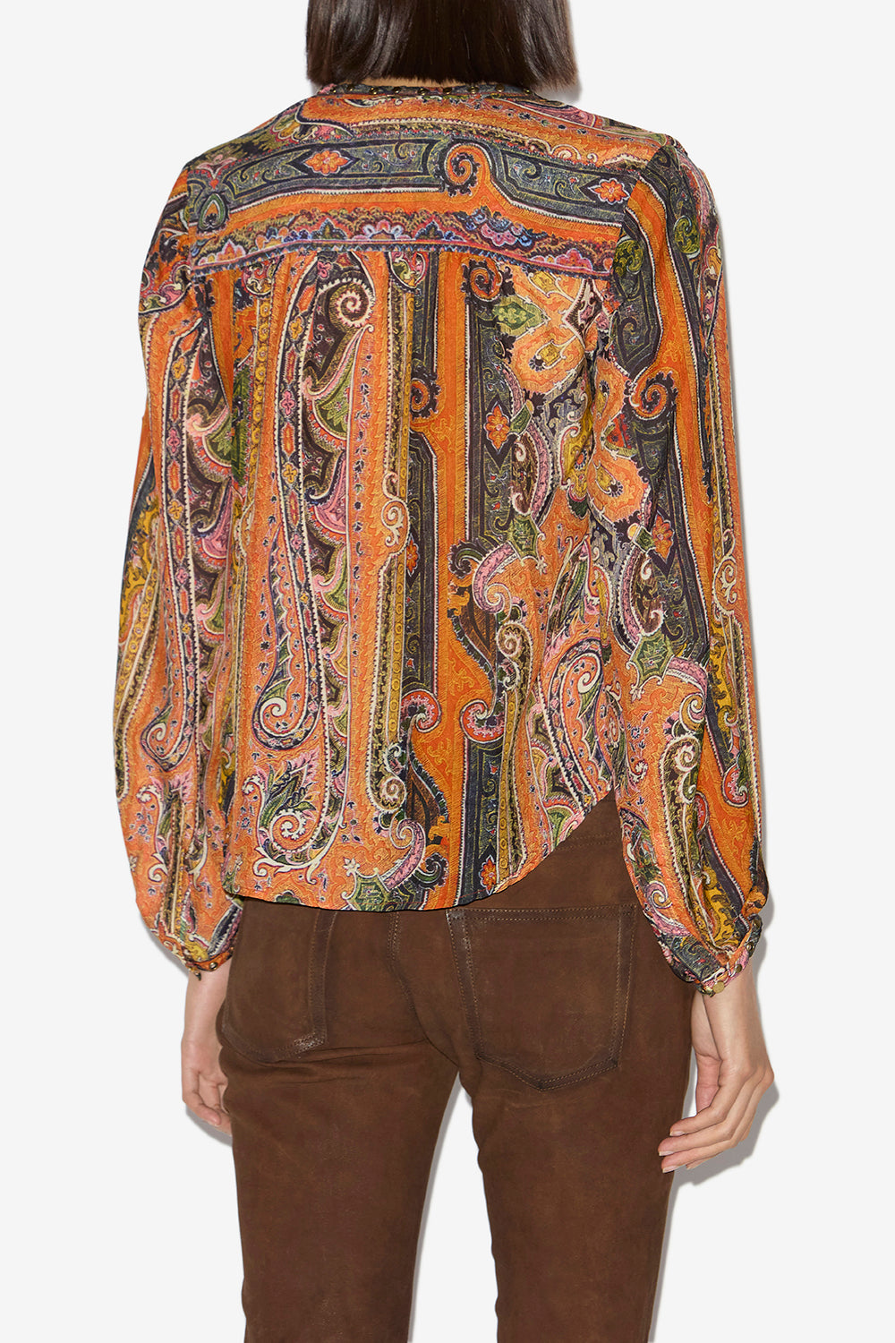 May printed silk blouse with studs and eyelets - Orange - Woman - 5