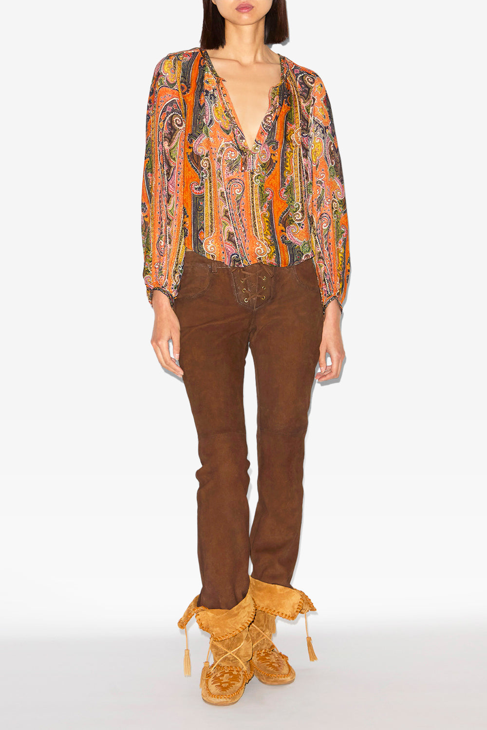 May printed silk blouse with studs and eyelets - Orange - Woman - 2