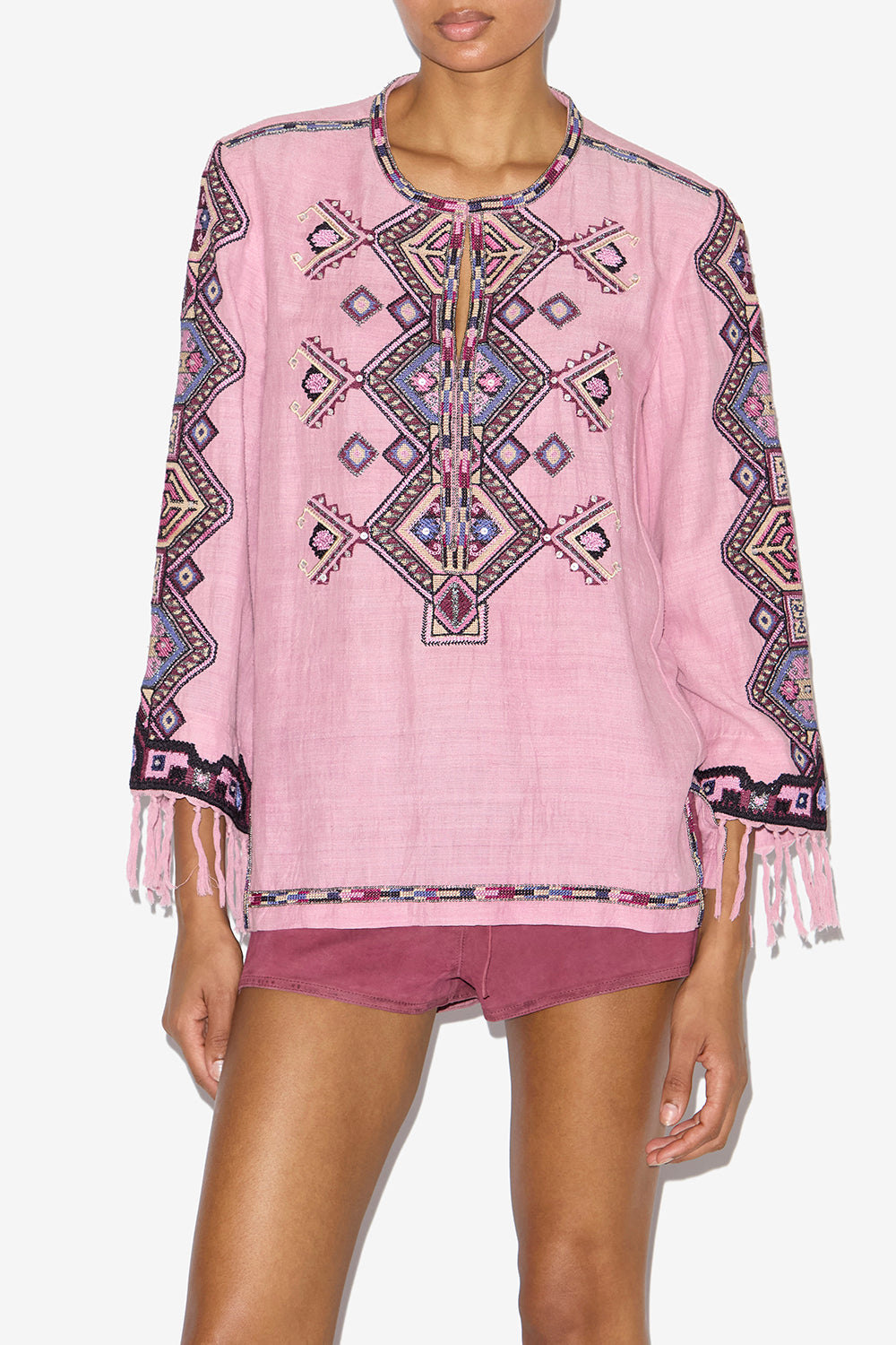 Zelda embroidered matka silk blouse - Antique pink - Woman - 4