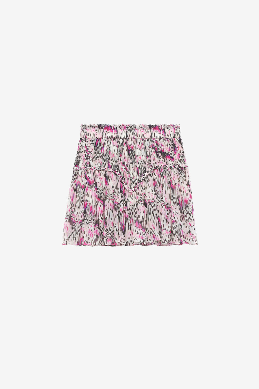 Jupe roumi en soie froncée imprimée - Rose - Woman - 1
