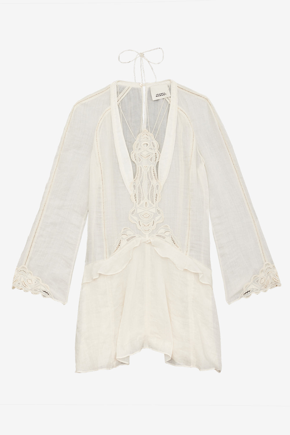 Liya short embroidered ramie dress - Ecru - Woman - 1