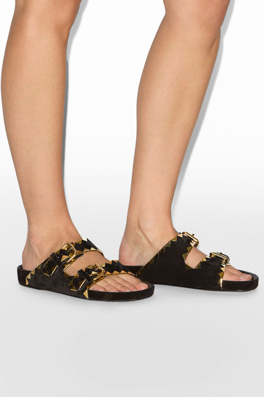 Lennyo 装飾付きレザー フラットサンダル - Black and gold - Woman - 5