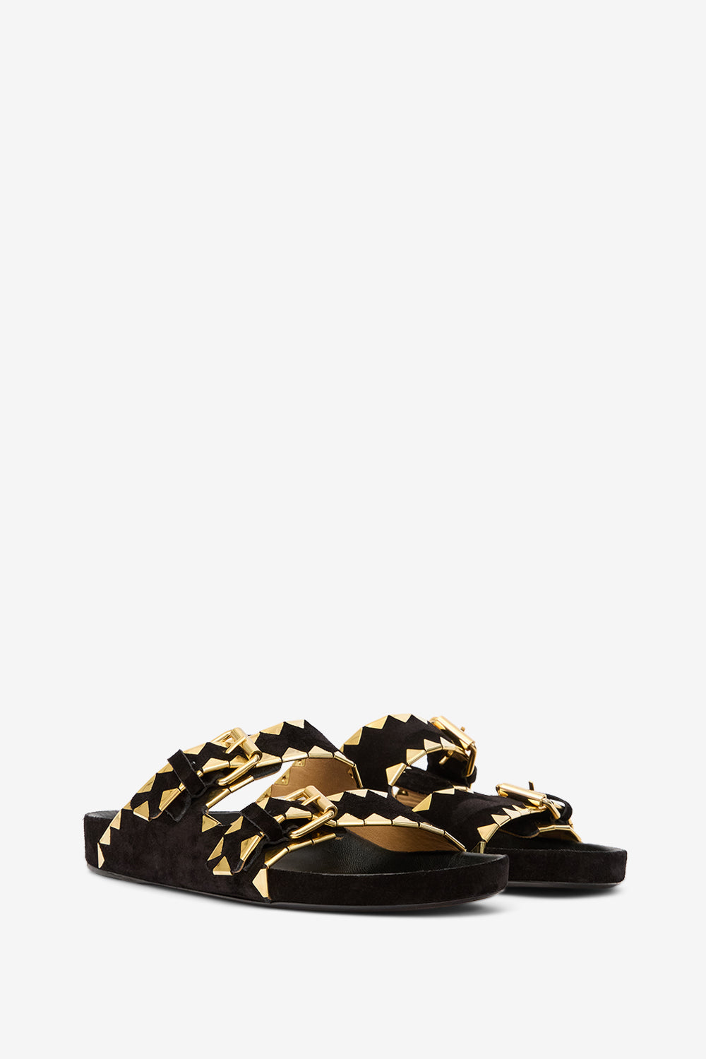 Lennyo 装飾付きレザー フラットサンダル - Black and gold - Woman - 3