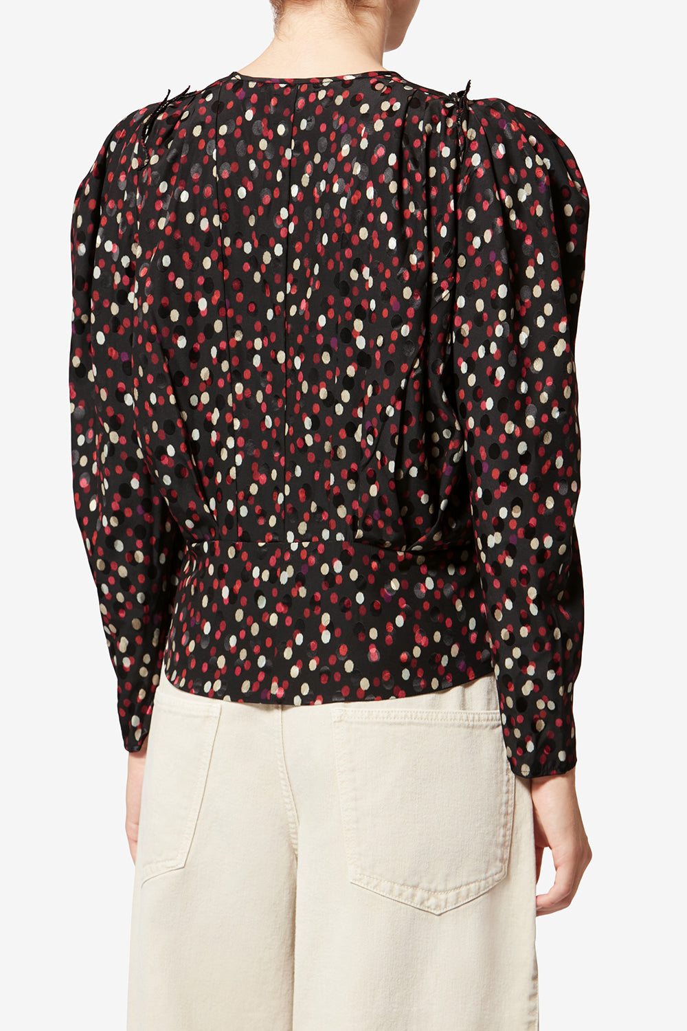 Top de seda con estampado de lunares zarga - Black-red - Woman - 5