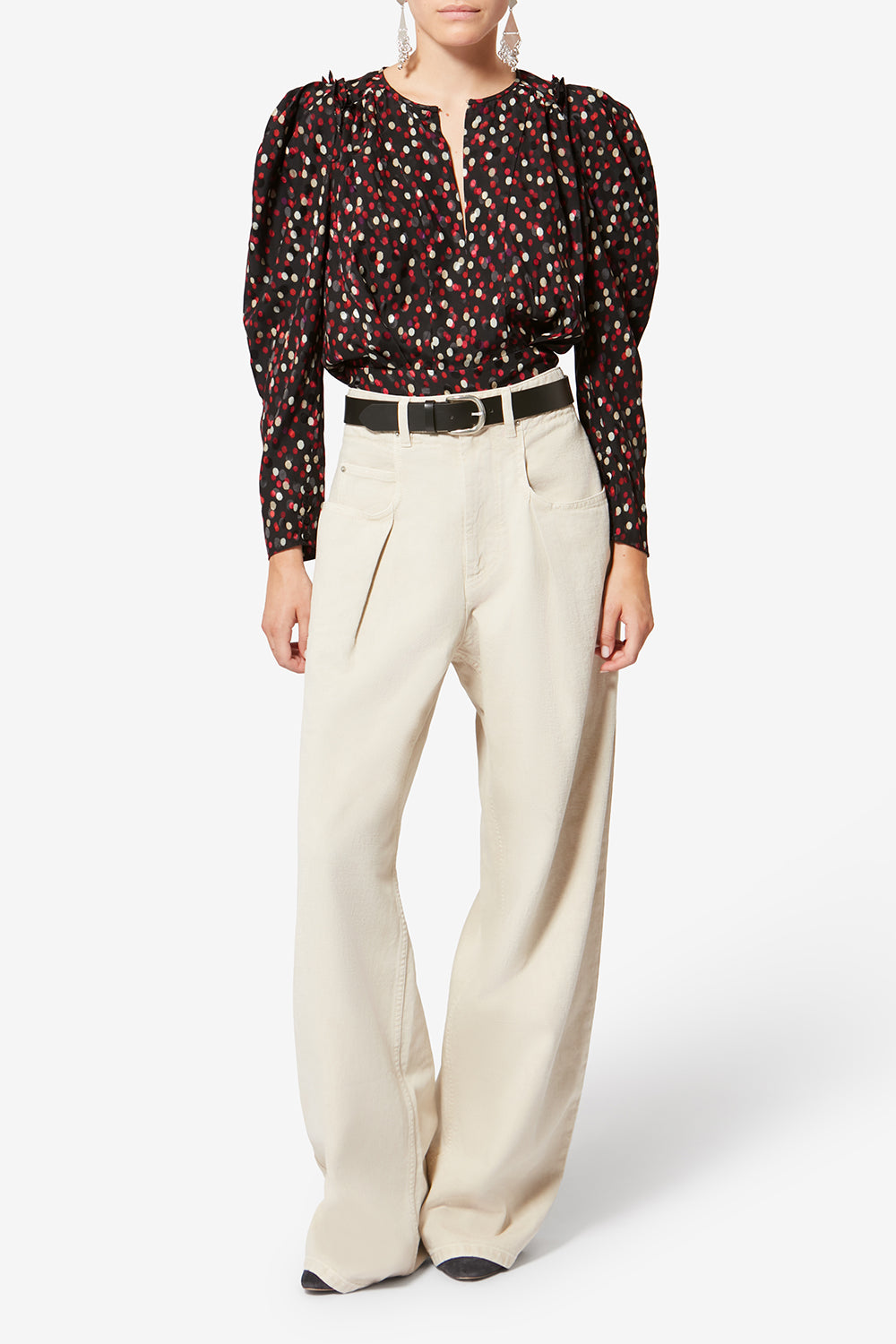 Top de seda con estampado de lunares zarga - Black-red - Woman - 2