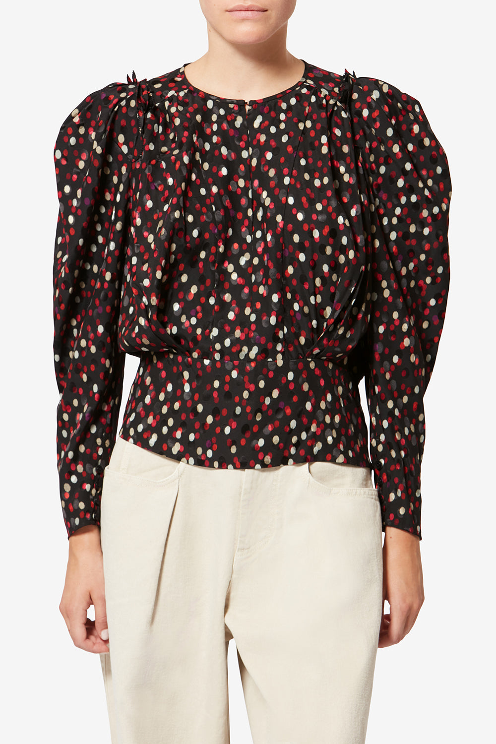 Top de seda con estampado de lunares zarga - Black-red - Woman - 4