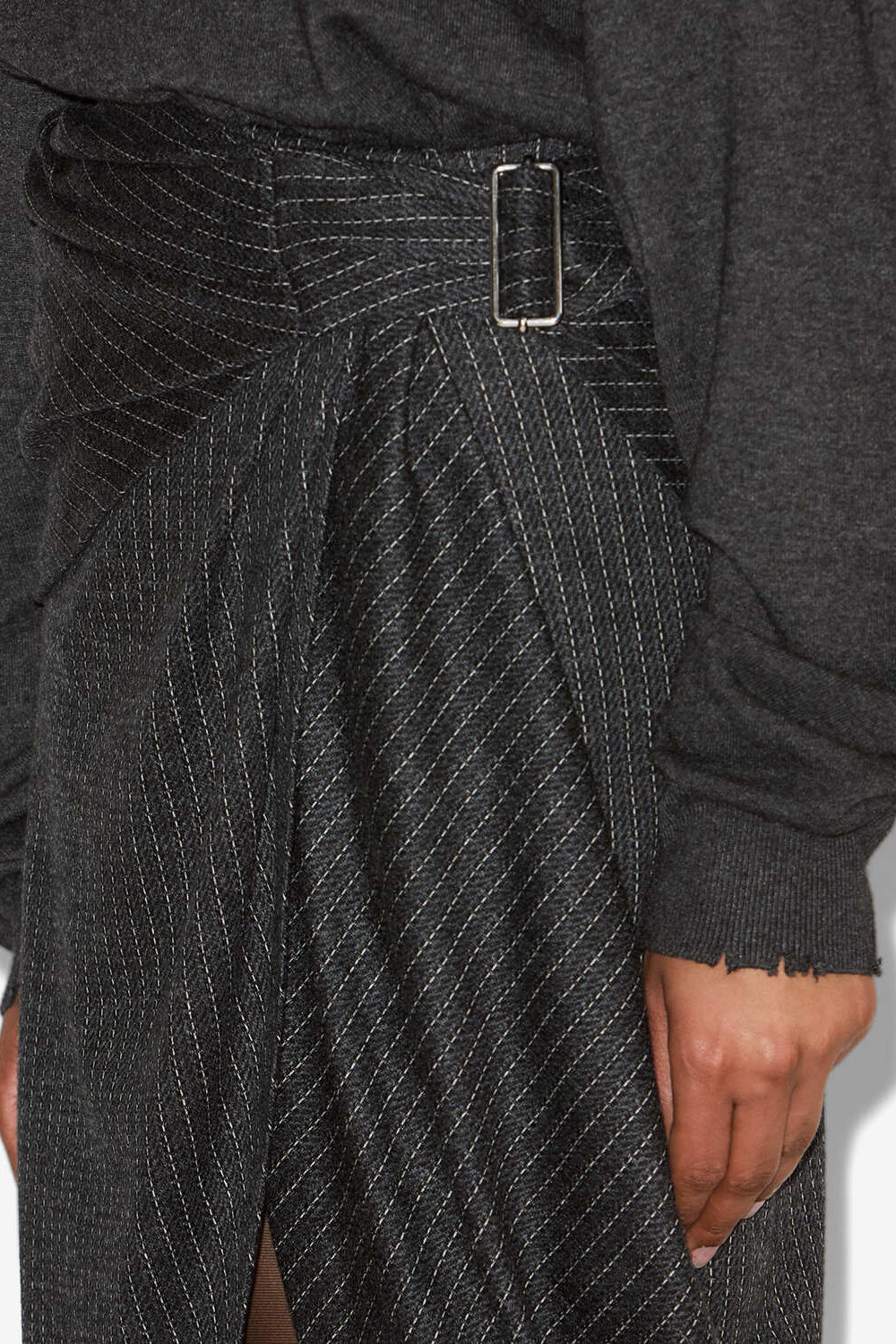 Jupe fourreau en laine vierge rayée reilly - Anthracite - Woman - 3