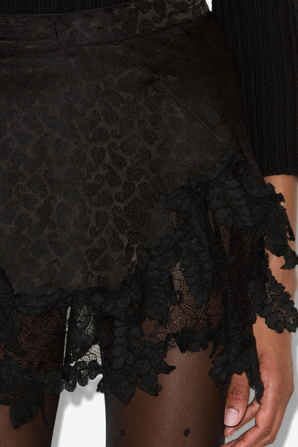 Jupe courte en soie reana avec guipure - Noir - Woman - 3