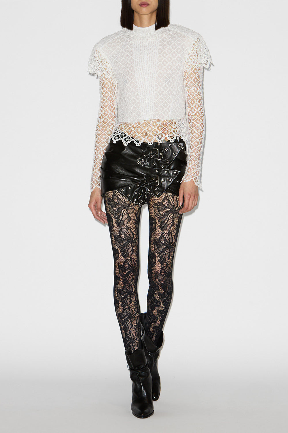 Mini-jupe drapée en cuir chani - Noir - Woman - 2