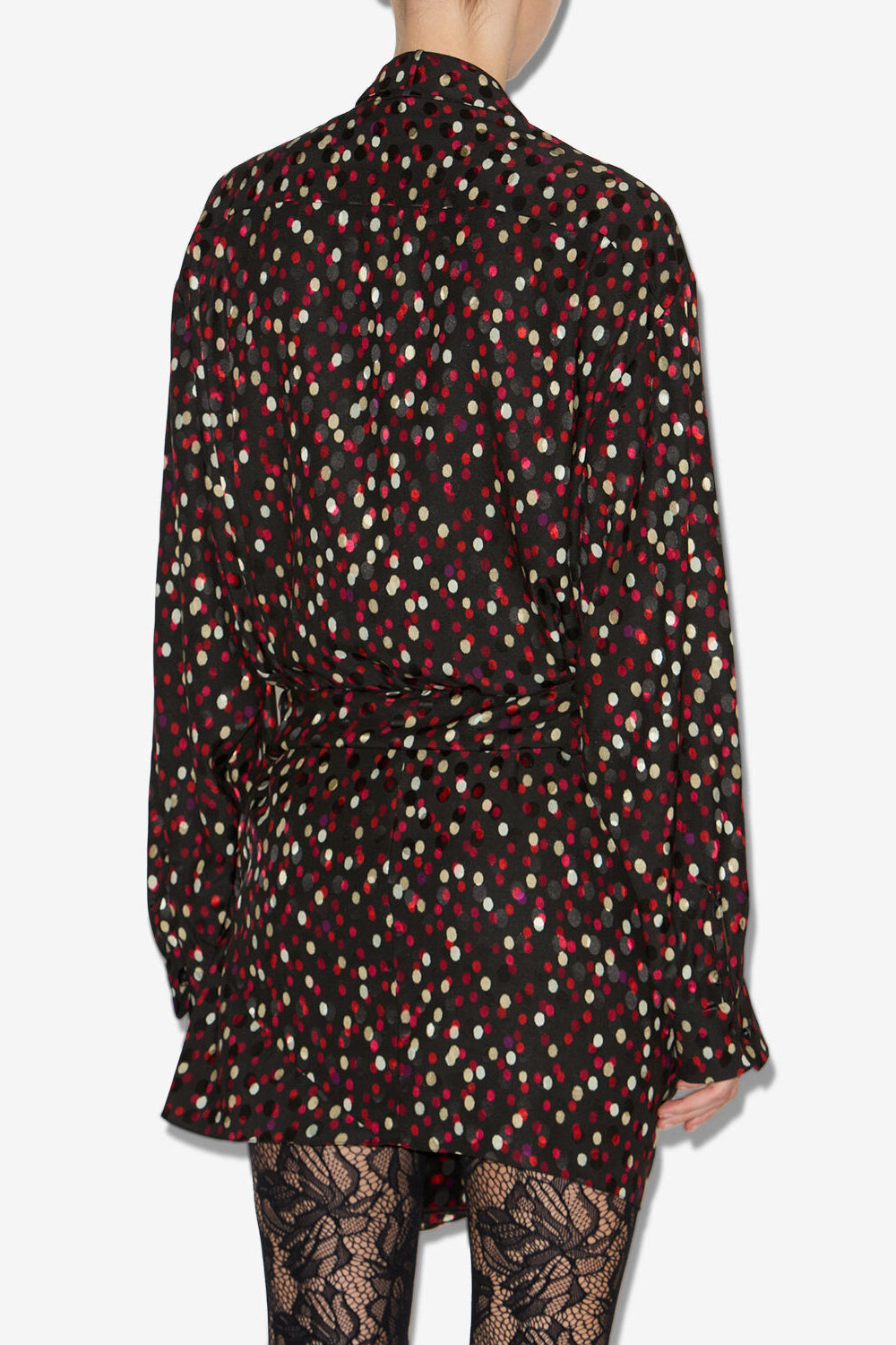 Ora draped silk polka dot print dress - Black-red - Woman - 5