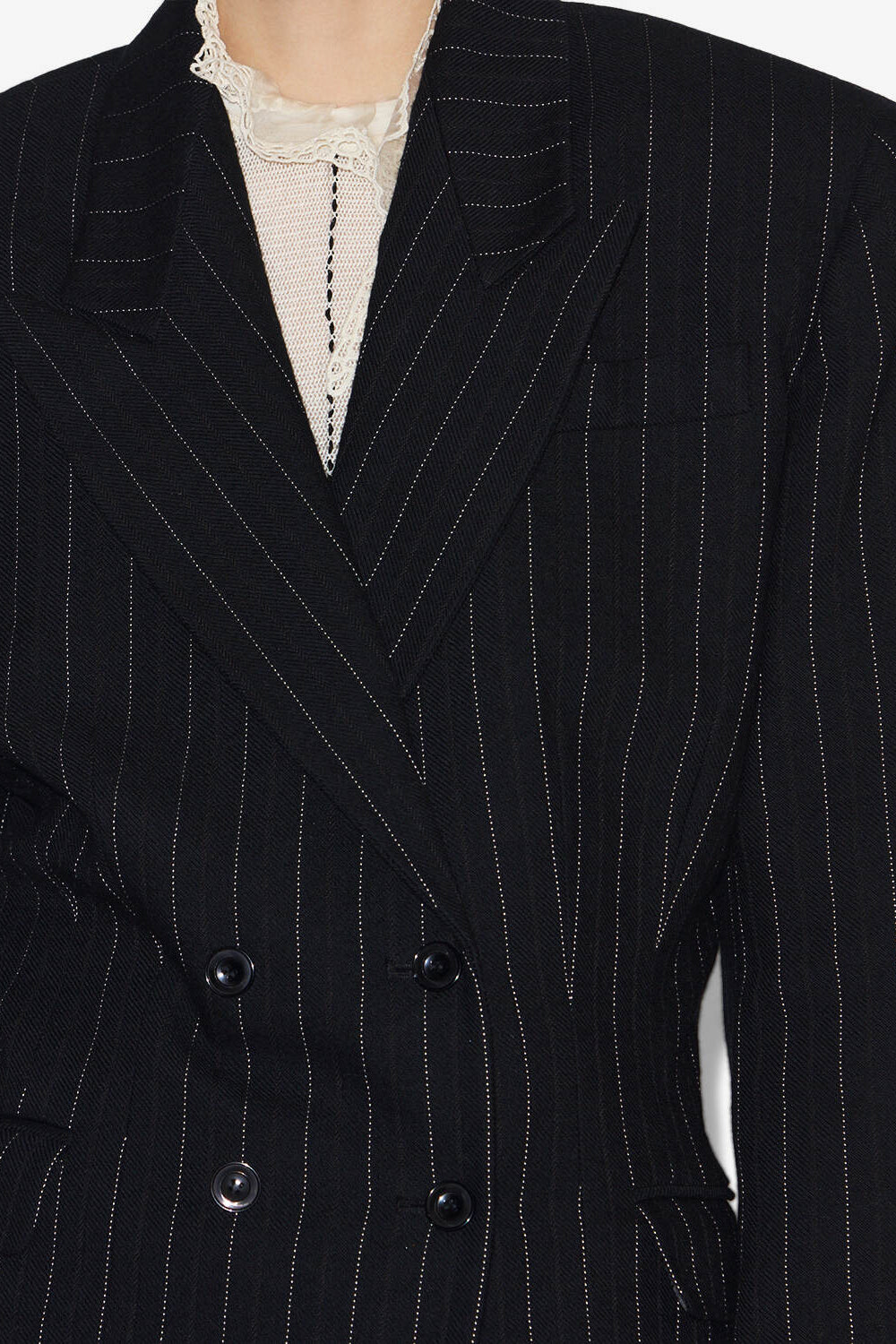 Giacca da tailleur gessata con cintura maia - Nero - Woman - 3