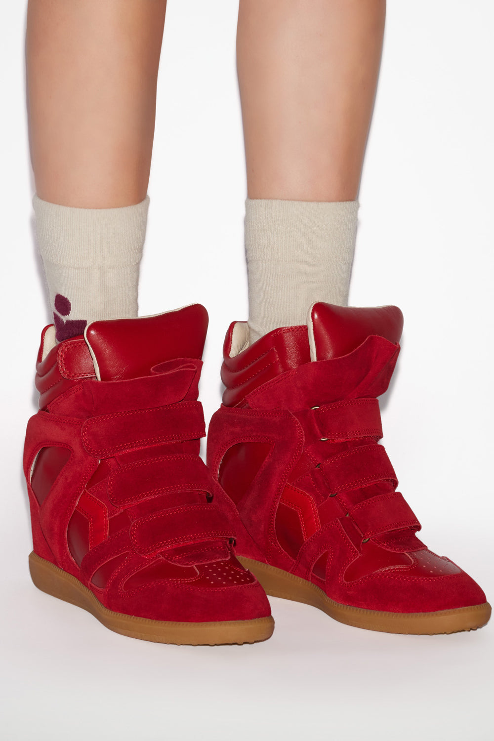 Bekett suede calfskin leather wedge sneakers - Red - Woman - 5