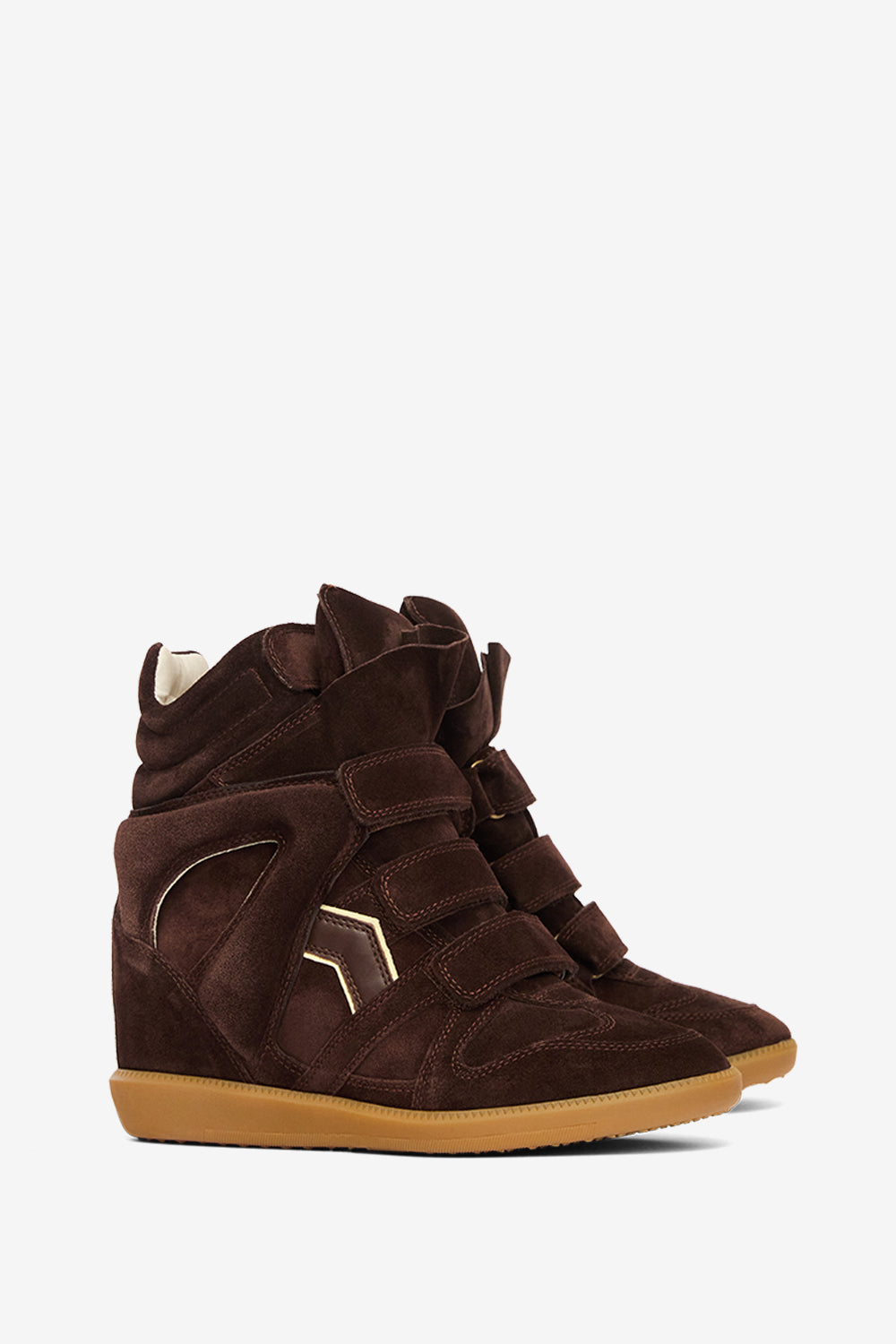 Bekett suede leather wedge sneakers - Chocolate - light yellow - Woman - 3