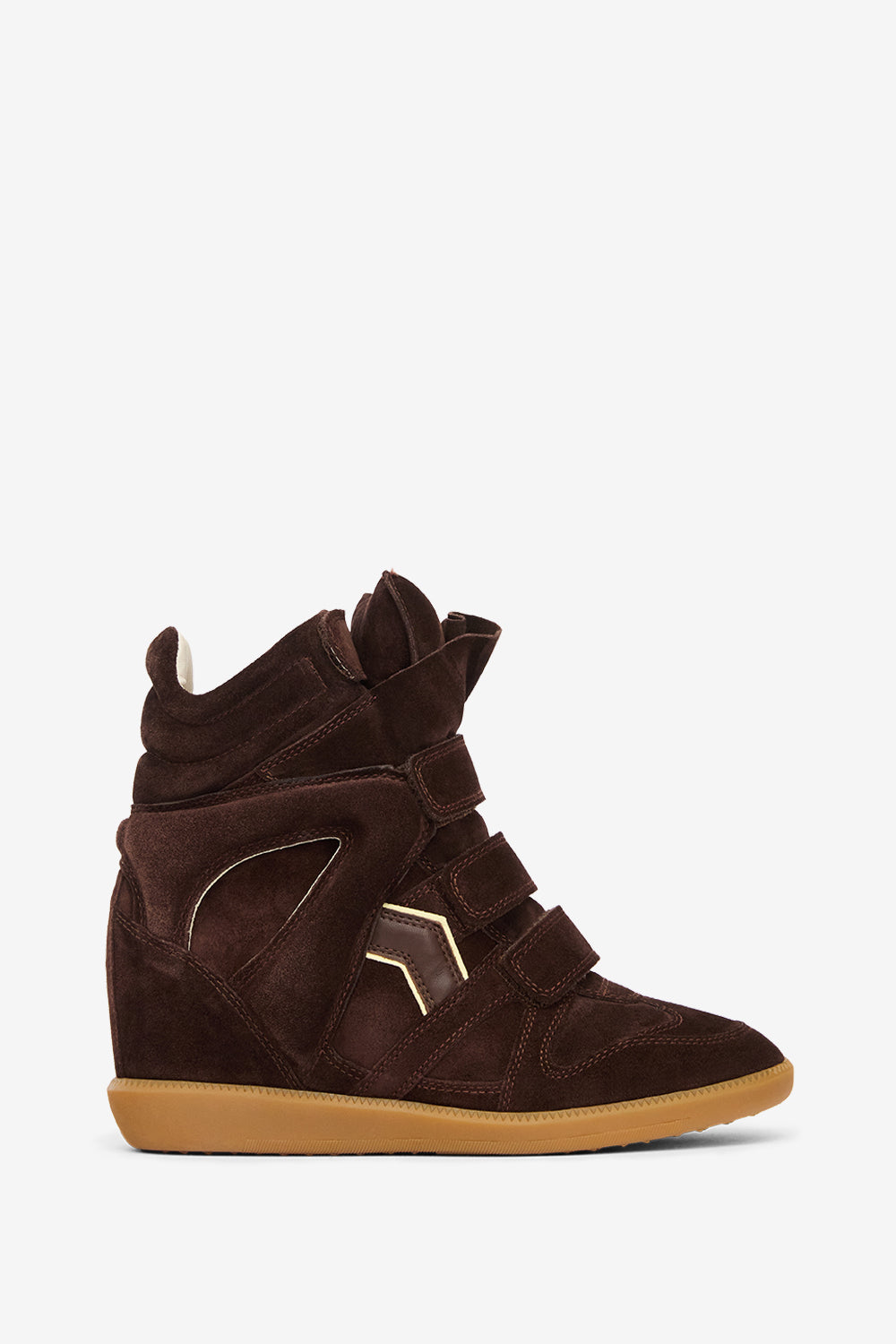 Bekett suede leather wedge sneakers - Chocolate - light yellow - Woman - 1
