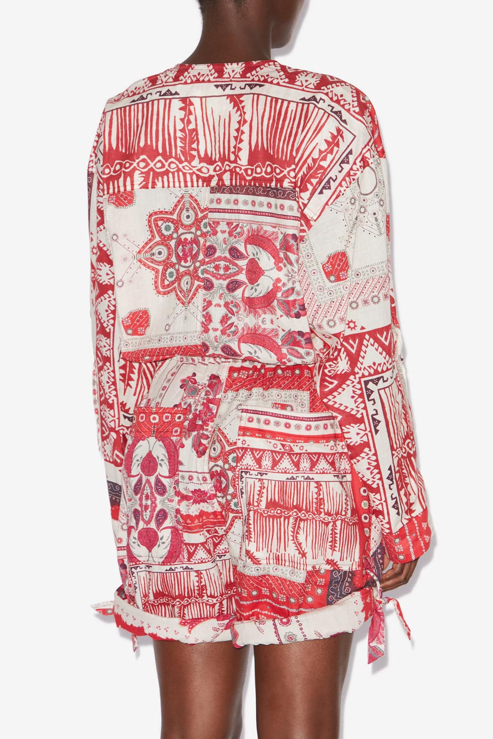 Tuta jumpsuit corta niely in voile di cotone con stampa - Red and ecru - Woman - 5