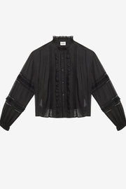 Camicia valda in voile di cotone finemente lavorato - Nero - Woman