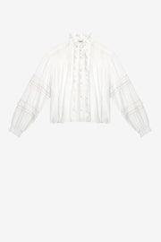 Camicia valda in voile di cotone finemente lavorato - Bianco - Woman