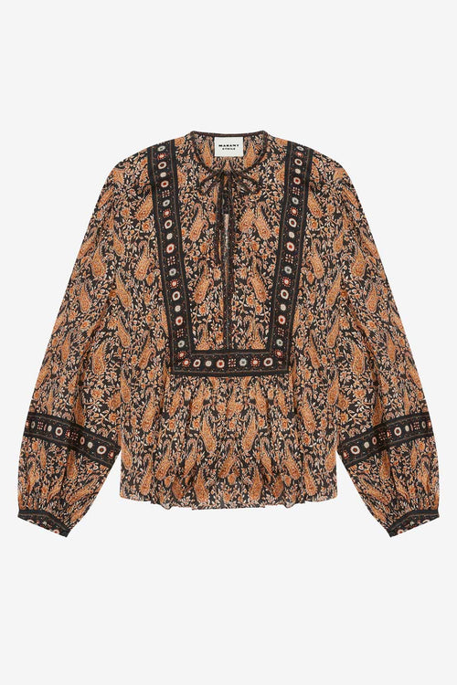 Blusa gayle de voile de algodón estampado - Negro - Woman