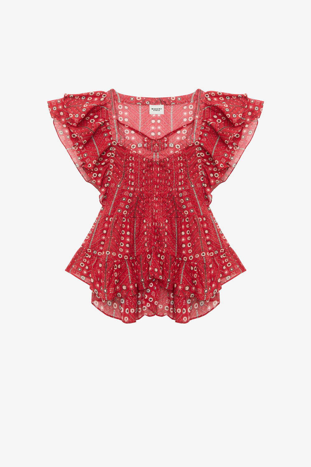 Madrana printed cotton voile top - Red - Woman - 1