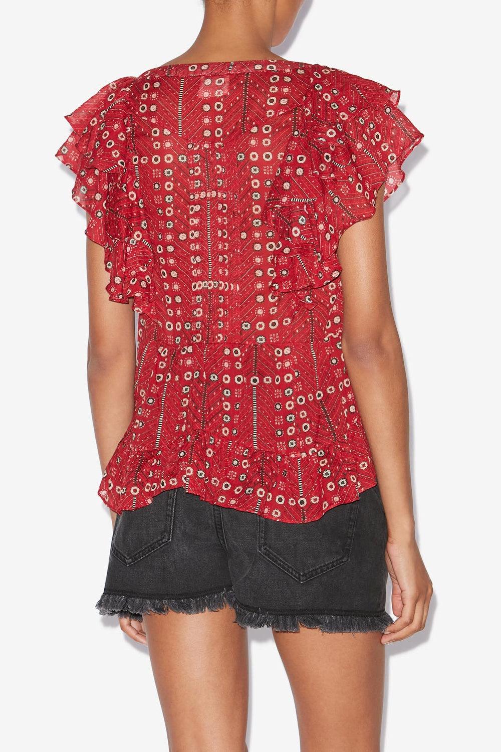 Madrana printed cotton voile top - Red - Woman - 5