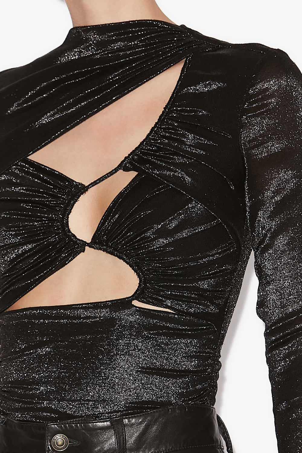 Drapiertes top rose aus seide und lurex - Schwarz - Woman - 3