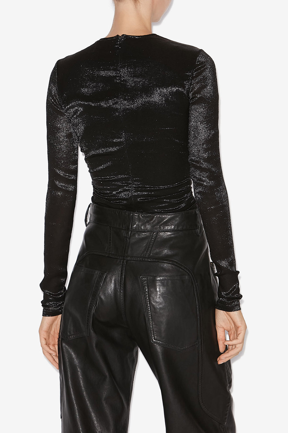 Drapiertes top rose aus seide und lurex - Schwarz - Woman - 5