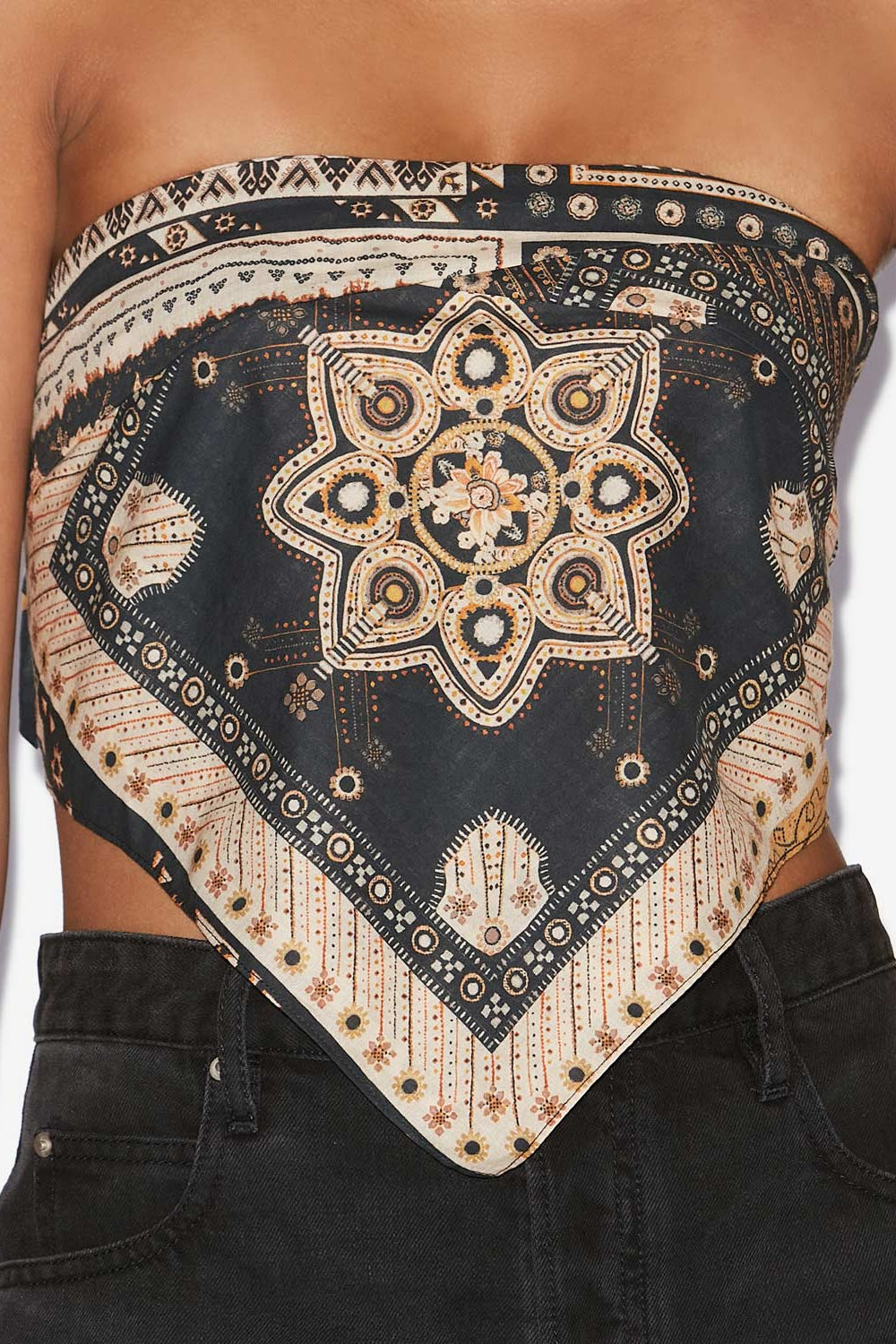 Top de seda de algodón estampado feyza - Black-ochre - Woman - 3