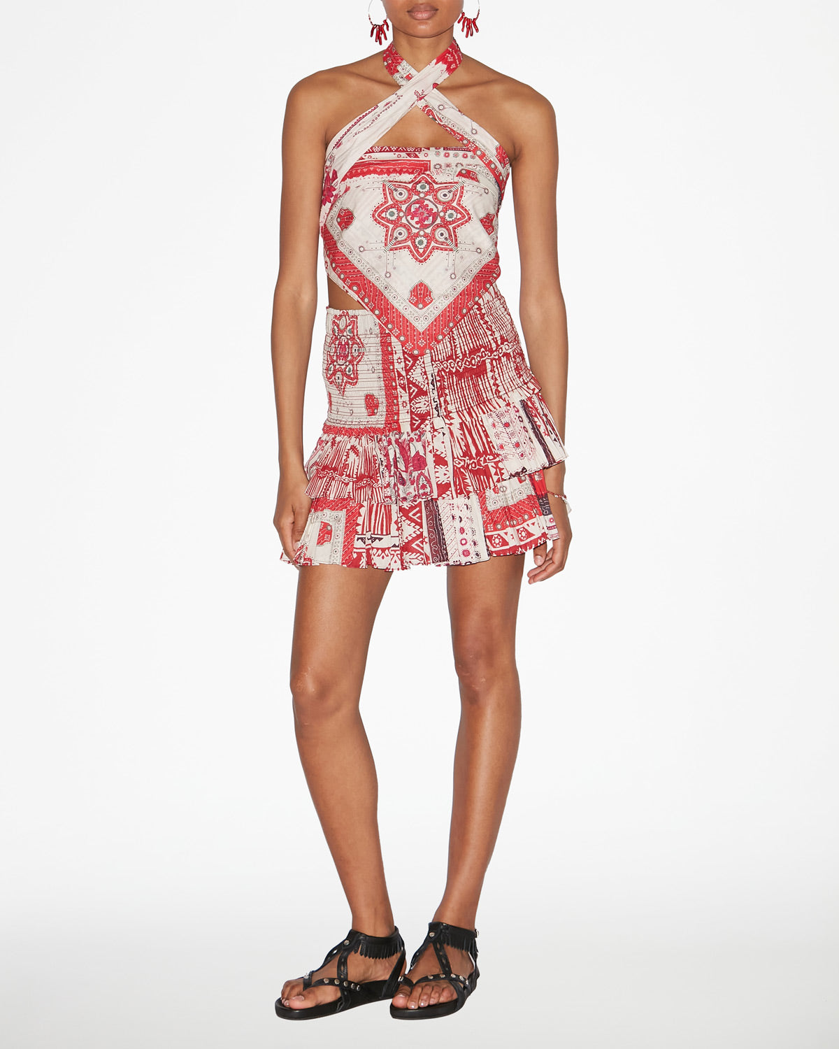 Top feyza Woman Red and ecru 4