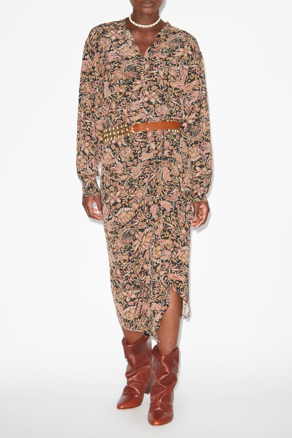 자인 프린트 드레이프 스커트 - Black-ochre - Woman - 2