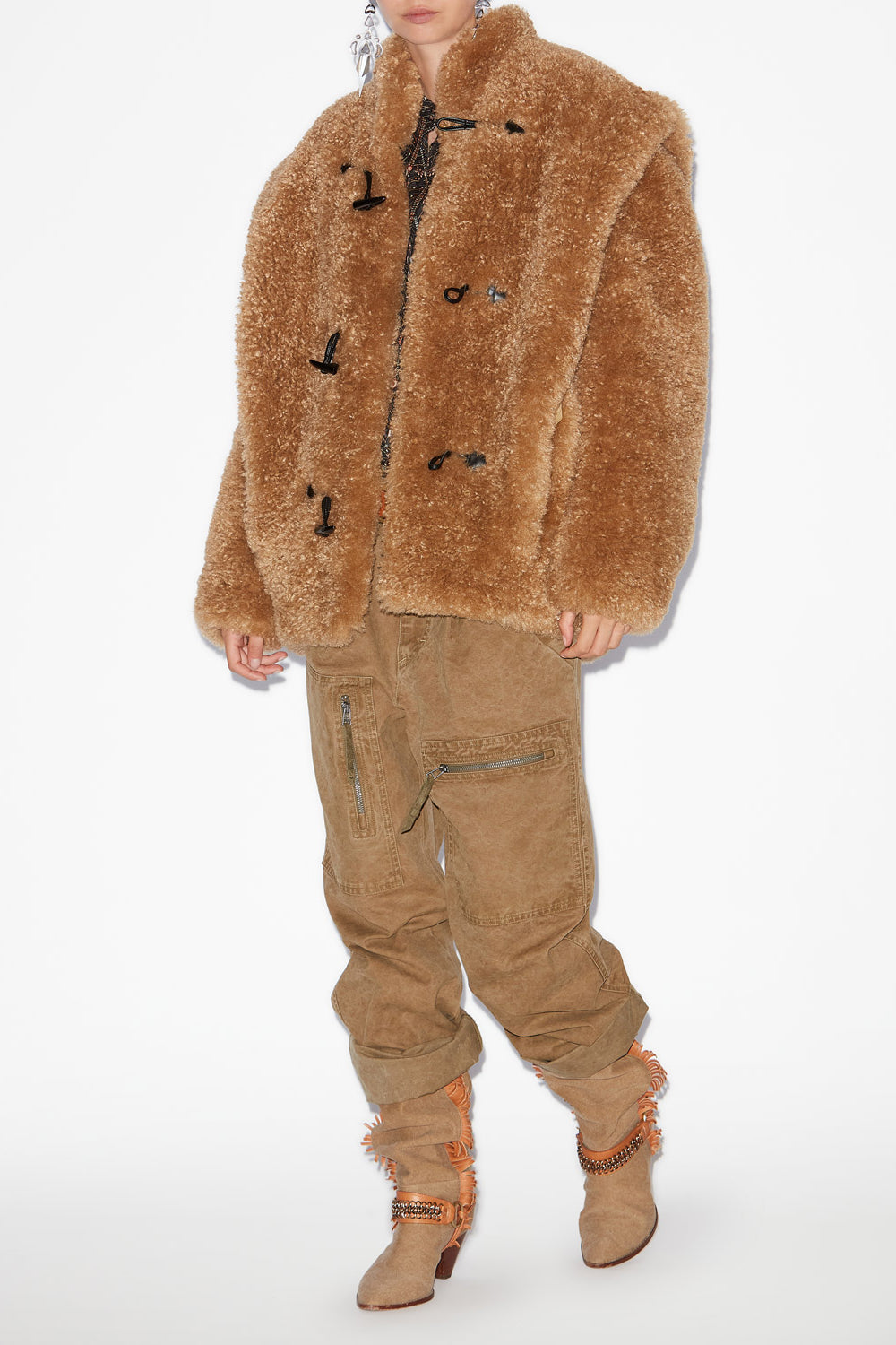 아발리아 부클레 모피 스타일 코트 - Camel - Woman - 2