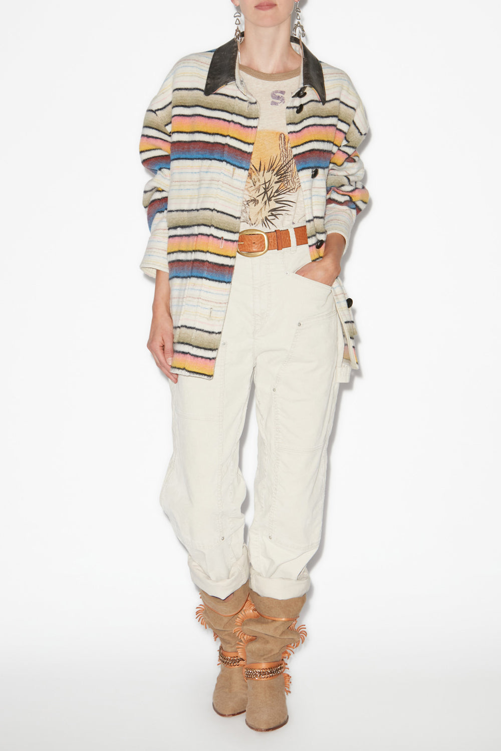 데이비 스트라이프 울 오버셔츠 코트 - 여러 가지 빛깔의 - Woman - 2