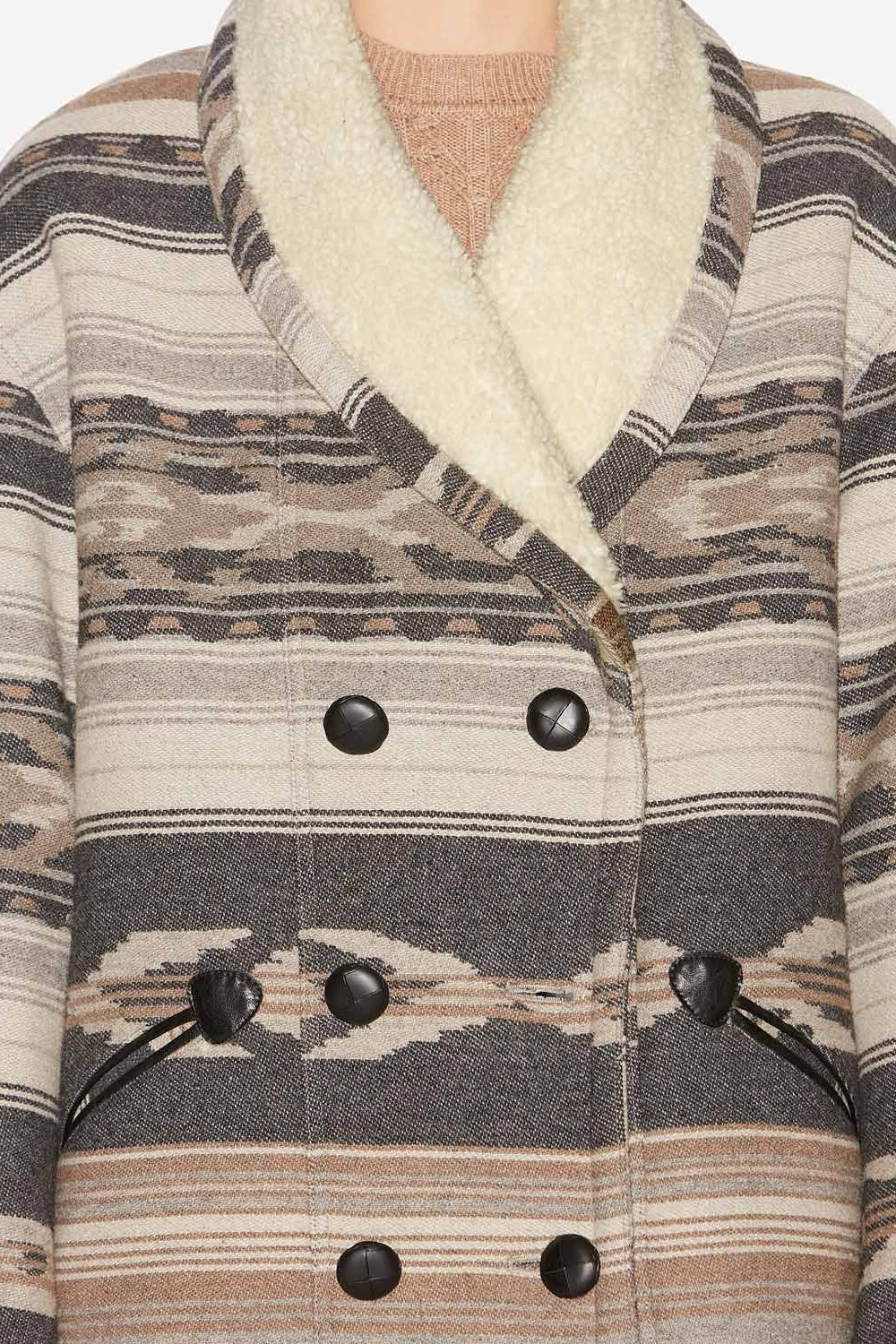 도카스 그래픽 패턴 울 코트 - 검정으로 씻어낸 - Woman - 3